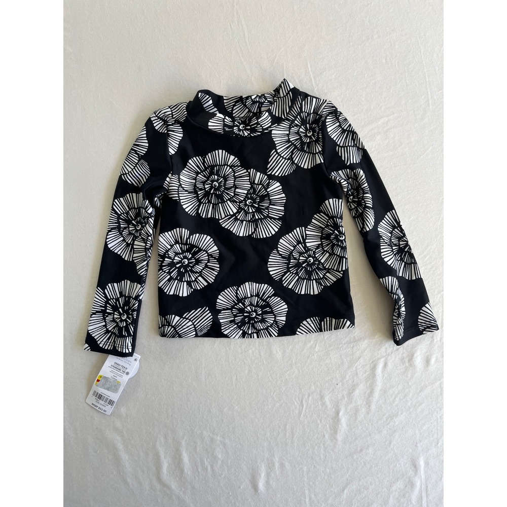 Carters Kids 3T Rash Guard Long Sleeve Swim Shirt Black White Floral UPF 50+ NEW - Picture 5 of 6